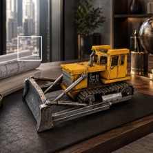 İki Yedi Konsept Erdmeister El Yapımı Metal Buldozer Maketi Iş Makinası Vintage Dozer Modeli Ofis Masa Üstü Objesi