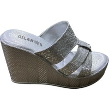 Dilan Kadın Dolgu Platform Topuklu Simli Terlik