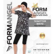 Bay Çağrı Form Angel 1904 Çocuk Uzun Kollu Desenli Tesettür Mayo 9-16 Yaş - Siyah - 9-16 Yaş