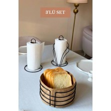 Edora Home 3’lü Set Siyah Kuğu Peçetelik Dik Kağıt Havluluk Yuvarlak Ekmek Sepeti Mutfak Seti