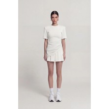 Holly Lolly Büzgü Detaylı Vatkalı Demie Tshirt Beyaz