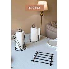 Edora Home 3’lü Set Siyah Kuğu Peçetelik Dik Kağıt Havluluk Misketli Nihale Mutfak Seti
