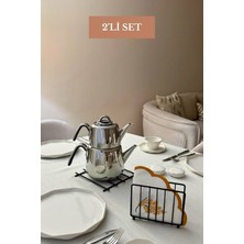 Edora Home 2’li Set Siyah Kafes Peçetelik Nihale Mutfak Seti