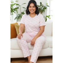 Siyah İnci Desenli Pamuklu Büyük Beden Battal Boy Örme Pijama Takım