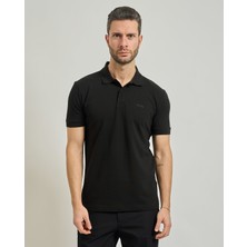 Boss Erkek Normal Kesim Pamuklu Göğüste Logo Detaylı Kısa Kollu Siyah Polo Yaka T-Shirt 50554574-001