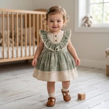 Moes Baby Kız Bebek Müslin Nakışlı %100 Pamuk Elbise