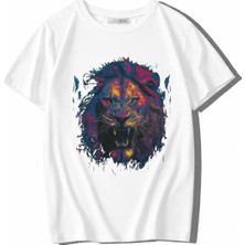 BRZ Collection Brz Kids Unisex Çocuk Lion Color Aslan T-Shirt Beyaz