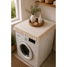 YUNUSOĞLU HOME Ham Bez Fırfırlı Çamaşır Makinesi Örtüsü 60X60 cm Dekoratif Doğal Kumaş Makine Koruyucu