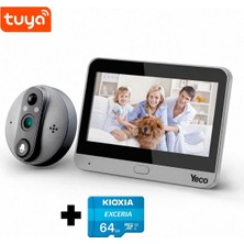 Yeco Pd-20 Akıllı Görüntülü Kapı Dürbünü, Kioxia 64GB Micro Sd Kart Dahil