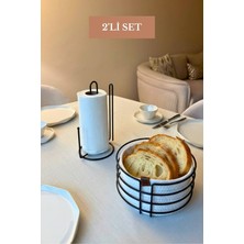 Edora Home 2’li Set Siyah Dik Kağıt Havluluk Ayraçlı Yuvarlak Ekmek Sepeti Mutfak Seti