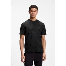 Boss Erkek Normal Kesim 3 Boyutlu Üçgen Desenli Pamuklu Bisiklet Yaka Kısa Kollu Siyah T-Shirt 50563981-001
