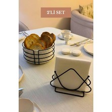 Edora Home 2’li Set Siyah Üçgen Peçetelik Yuvarlak Ekmek Sepeti Mutfak Seti