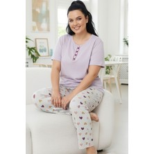 Siyah İnci Desenli Pamuklu Büyük Beden Battal Boy Örme Pijama Takım