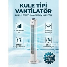 7go 7gtf1 30 Inç Kule Tipi Vantilatör | 45W Güçlü Motor, 3 Kademeli Hız, Salınımlı, Zamanlayıcılı Tower Fan