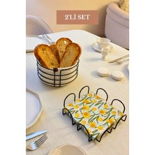 Edora Home 2’li Set Siyah Kare Peçetelik Yuvarlak Ekmek Sepeti Mutfak Seti