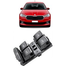 CME PARTS Skoda Fabia 4 2022-2025 Uyumlu Ön Sol Kapı Dörtlü Cam Açma Düğmesi Krom Detaylı 5G0959857C