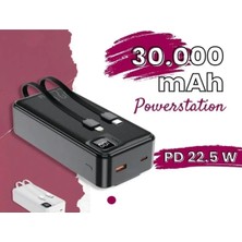 Kens Teknoloji Powerbank 30.000 Mah Yeni Nesil Kendinden Kablolu 22.5 W Ultra Hızlı ve Güçlü Pd Qc 3.0