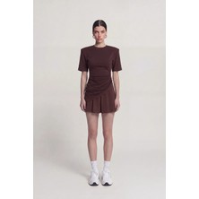 Holly Lolly Büzgü Detaylı Vatkalı Demie Tshirt Kahve
