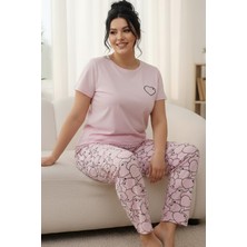 Siyah İnci Desenli Pamuklu Büyük Beden Battal Boy Örme Pijama Takım