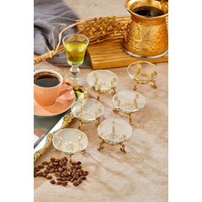 Moon Dizayn Premium Gold Ayaklı Cam Sunum Seti - Kahve Yanı ve Yüzüklük (6'lı)