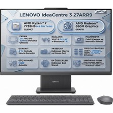 Lenovo Ic Ideacentre 3 27ARR9 Amd Ryzen 7 7735HS 32GB 512GB SSD 27" Fhd Freedos All In One Pc F0HQ00ACTR