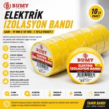 Bumy Tape Elektrik Izolasyon  Bandı ( 10 Lu Paket )Sarı 0.13 mm x 19 MMX10 Yds