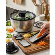 Woof Home Salata Kurutucu & Rende Seti Çok Fonksiyonlu Doğrayıcı ve Kurutucu Paslanmaz Çelik Set