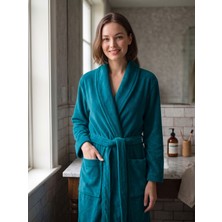 Class %100 Pamuk Kadife Bornoz Şalyaka Kadın Lagoon L/xl