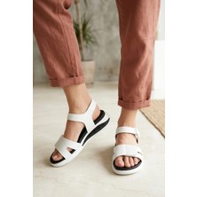 Shoetek Hesva Kadın Sandalet Bilekten Bantlı Beyaz Deri