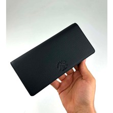 Erkek Hakiki Deri Siyah Telefon Bölmeli Uzun Cüzdan ve Kartlık