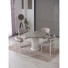 JoyMassa Lina Bohem 90X90 Beyaz Yuvarlak Masa & 4 Polo Sandalye Seti