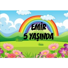 Reysa Tasarım Orman ve Gökkuşağı Temalı Doğum Günü Afişi - 50X70 cm