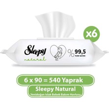 Sleepy Natural 540 Yaprak Yenidoğan Islak Bebek Bakım Havlusu 6X90 Hassas Temizlik İçin Cilt Dostu