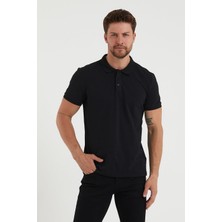 Polo State Erkek Regular Fit Polo Yaka Nakışlı T-Shirt  Siyah