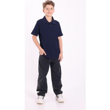 Re&Gi Rekor Unisex Çocuk Polo Yaka Okul Tişört Basic Kısa Kollu Okul T-Shirt %100 Pamuk 5-16 Yaş Lacivert