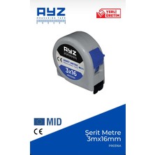 Ayz Şerit Çelik Metre 3m x 16MM – Gri