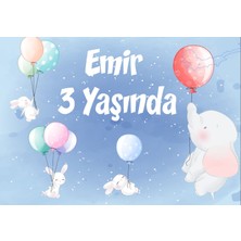 Reysa Tasarım Balon ve Filler Doğum Günü Afişi - 50X70 cm