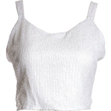 Ysatis Sırtı Açık Pullu Crop Bluz - Minimalist Tasarım - Parti