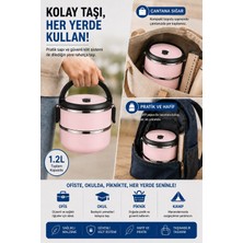 Sas Haus 2 Katlı 1.2 Litre Paslanmaz Çelik Sefer Tası Sızdırmaz Kapaklı Yemek Taşıma Kabı Bento Lunch Box 304 Çelik Pudra Pembe