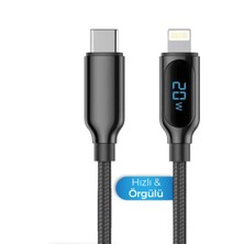 Kens Teknoloji Dijital Göstergeli Iphone 11-12-13-14 Pro Promax Plus Uyumlu Şarj Kablosu 27 W Örgülü Üst Kalite