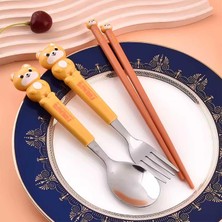 Çılgıntrend Hayvan Figürlü Çocuk Çatal Kaşık ve Chopstick Seti 3'lü Takım