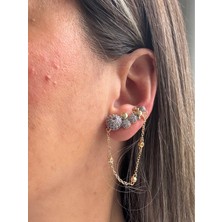 Bijux By Mrv Özel Tasarım Sallantılı Zincirli Taşlı Küpe Earcuff