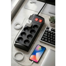 Neffo 3 USB Akım ve Çocuk Korumalı 8li Priz 2mt