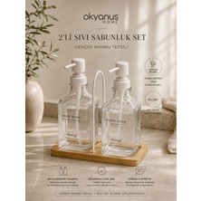 Okyanus Home Bambu Tepsili Ikili Cam Sıvı Sabunluk ve Deterjanlık 500 ml