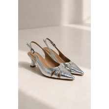 Best Cover Helın Kadın Pencere Detaylı Sivri Burun Slingback 6 cm Topuklu Ayakkabı