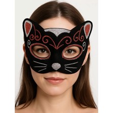 Hace Bazaar Kadife Dokulu Simli Kedi Maskesi Kırmızı Gümüş Detaylı