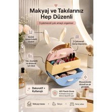 İndecor Houseware Tavşan Kulaklı Makyaj ve Takı Organizeri 3 Çekmeceli Masaüstü Kozmetik Düzenleyici Pastel Renkli Makyaj Organizeri