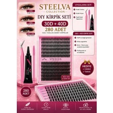 Steelva Takma Kirpik Seti 280'LI Yapistirici Sabitleyici Çikarici Remover + Cımbız+ Tarama Firçasi 30D-40D