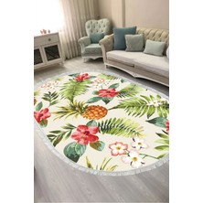 Alanur Home Dijital Baskılı Oval Salon Halısı | Kaymaz Yıkanabilir | Keçe Taban Saçaklı | Çiçekli | S5025