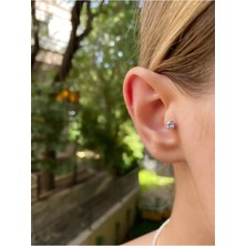 OkkoStore Kadın Silver Renkli Büyük Tek Taş Tragus Piercing Kıkırdak
